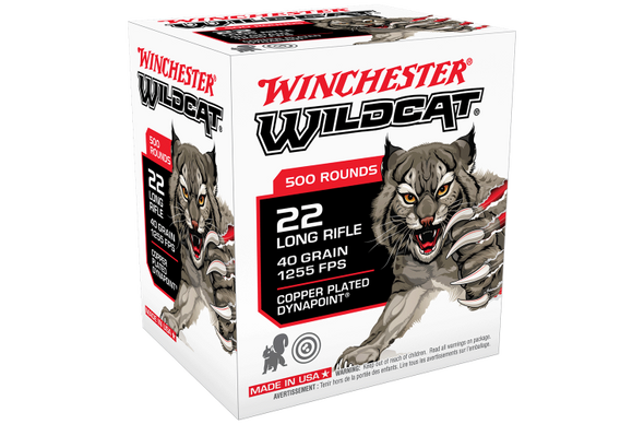 WINCHESTER 22LR WILDCAT 40GR COPPER PLATED HP 1255FPS (500 BRICK)