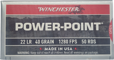 WINCHESTER 22LR POWER POINT 40GR COPPER PLATED HOLLOW POINT 1280FPS (50PK)