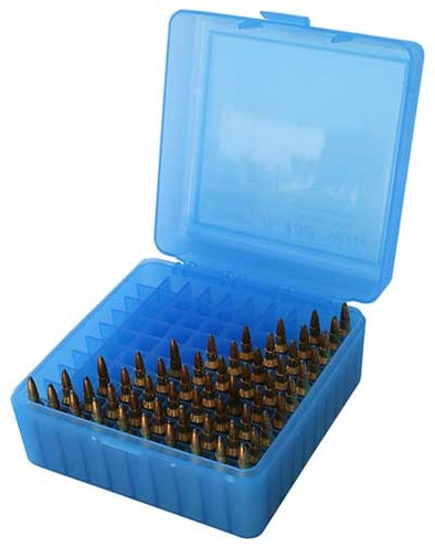 MTM 100RD AMMO BOX DELUXE RIFLE MED 308 [CLR:BLUE]