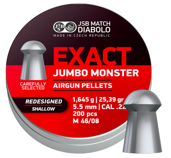 JSB DIABOLO EXACT JUMBO MONSTER REDESIGNED - SHALLOW 22 PELLETS 25.39GR (200PK)