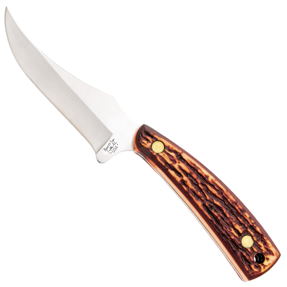 BEAR & SON STAG DELRIN UPSWEPT SKINNER KNIFE W/SHEATH